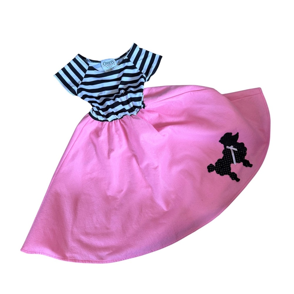 Charades Poodle Dress Child Medium Pink Black Striped 50s Costume 00535